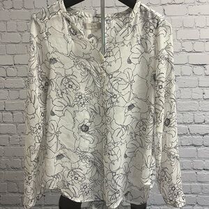 Loft sheer long sleeve white blouse size S